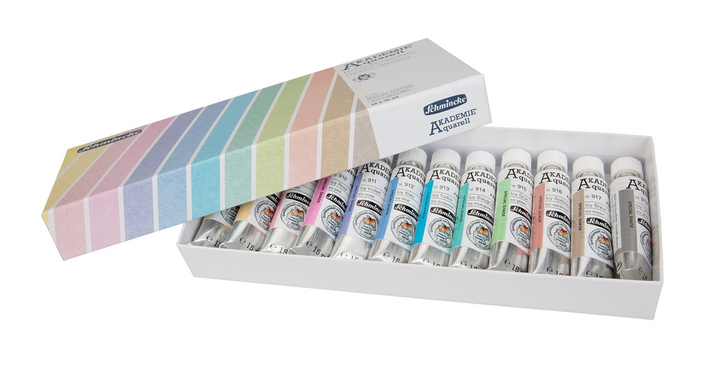 Schmincke, Akademie Aqua boxes, "Icy colours" Cardboard set 12 x 15 ml